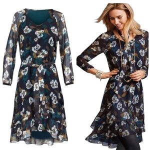 CAbi Navy Floral Long Sleeve Dress